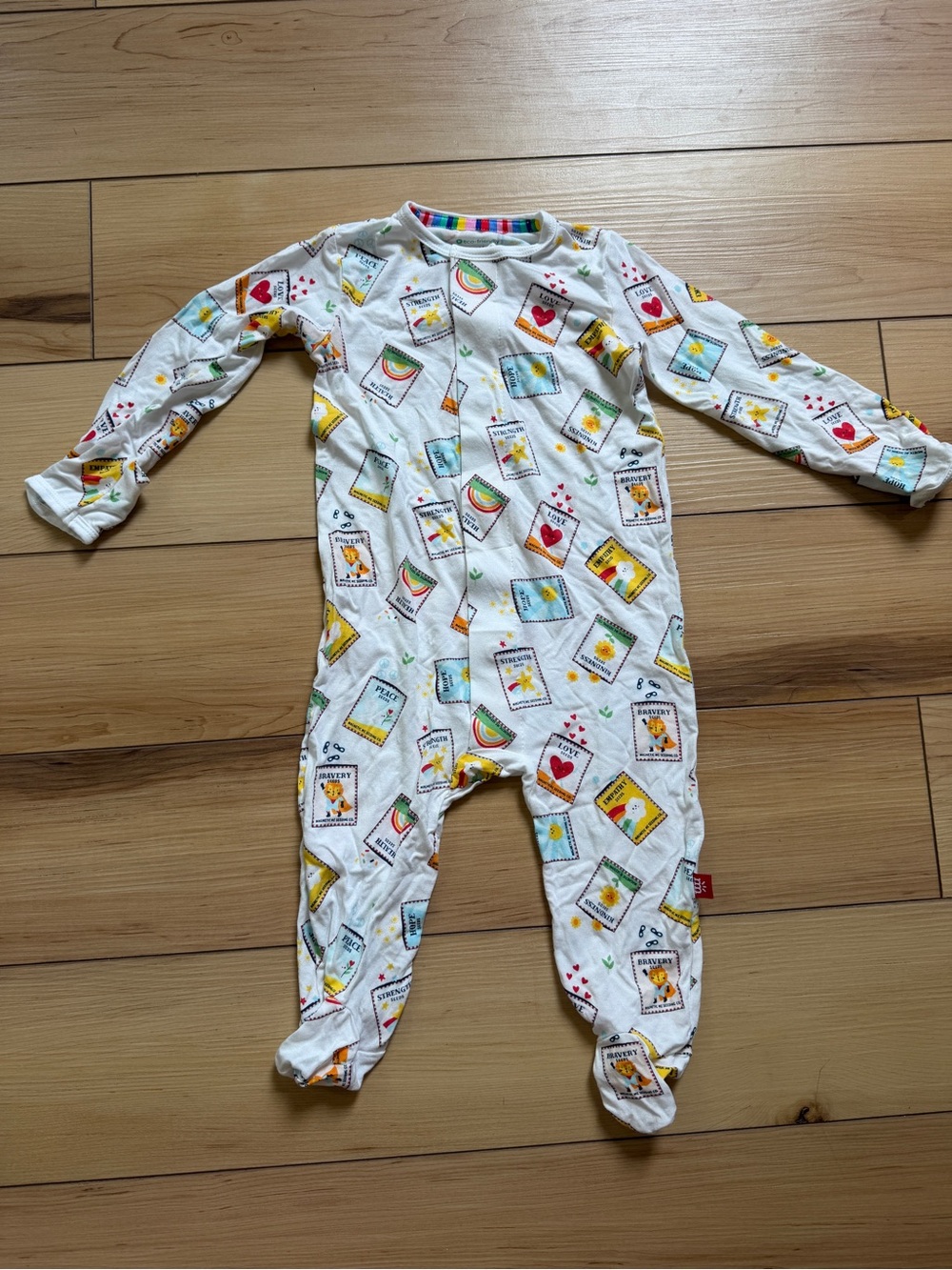 Magnetic Me White Footed One-Piece with Colorful Stamp Prints